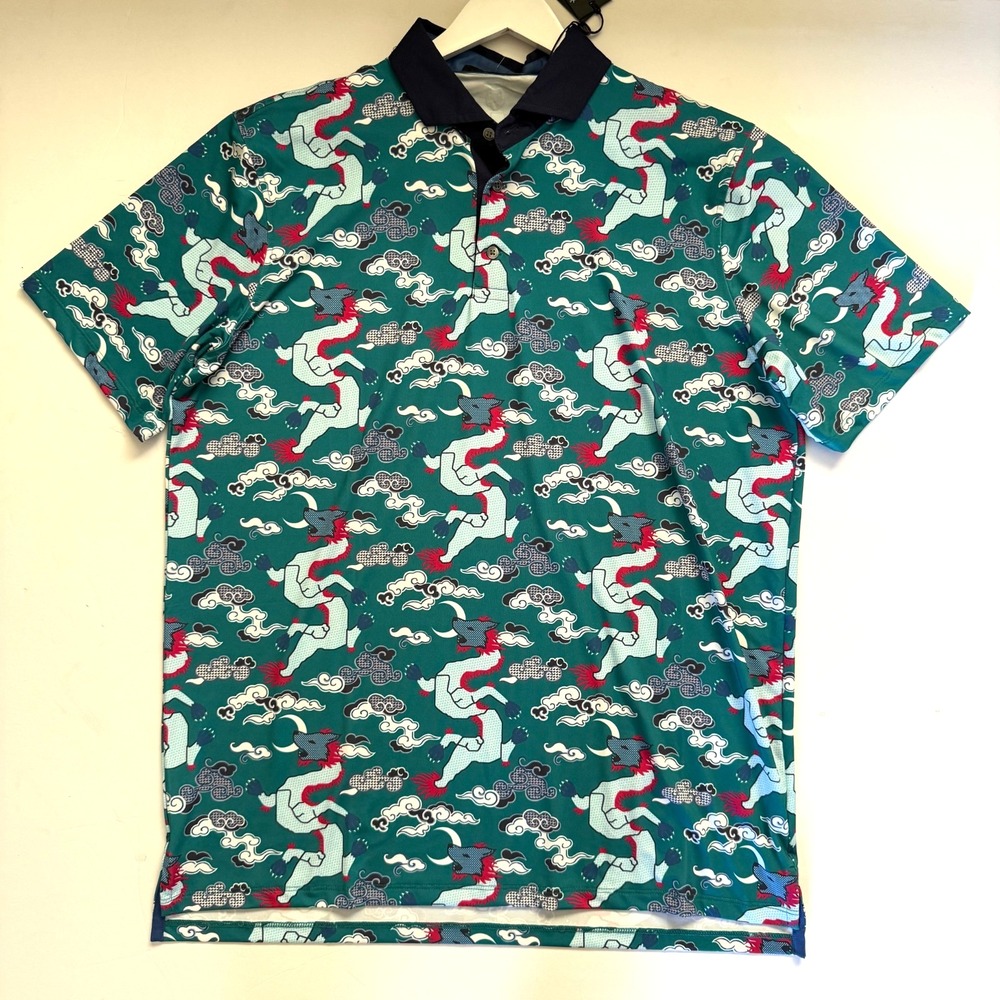 Greyson Performance Golf Polo Shirt Men's L‎ Wolf Slayer Jungle Green New